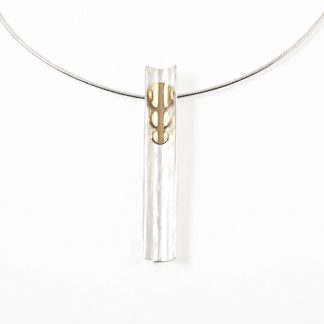 rectangle pendant, silver and gold necklace, handmade jewellery, line necklace, handmade in the UK