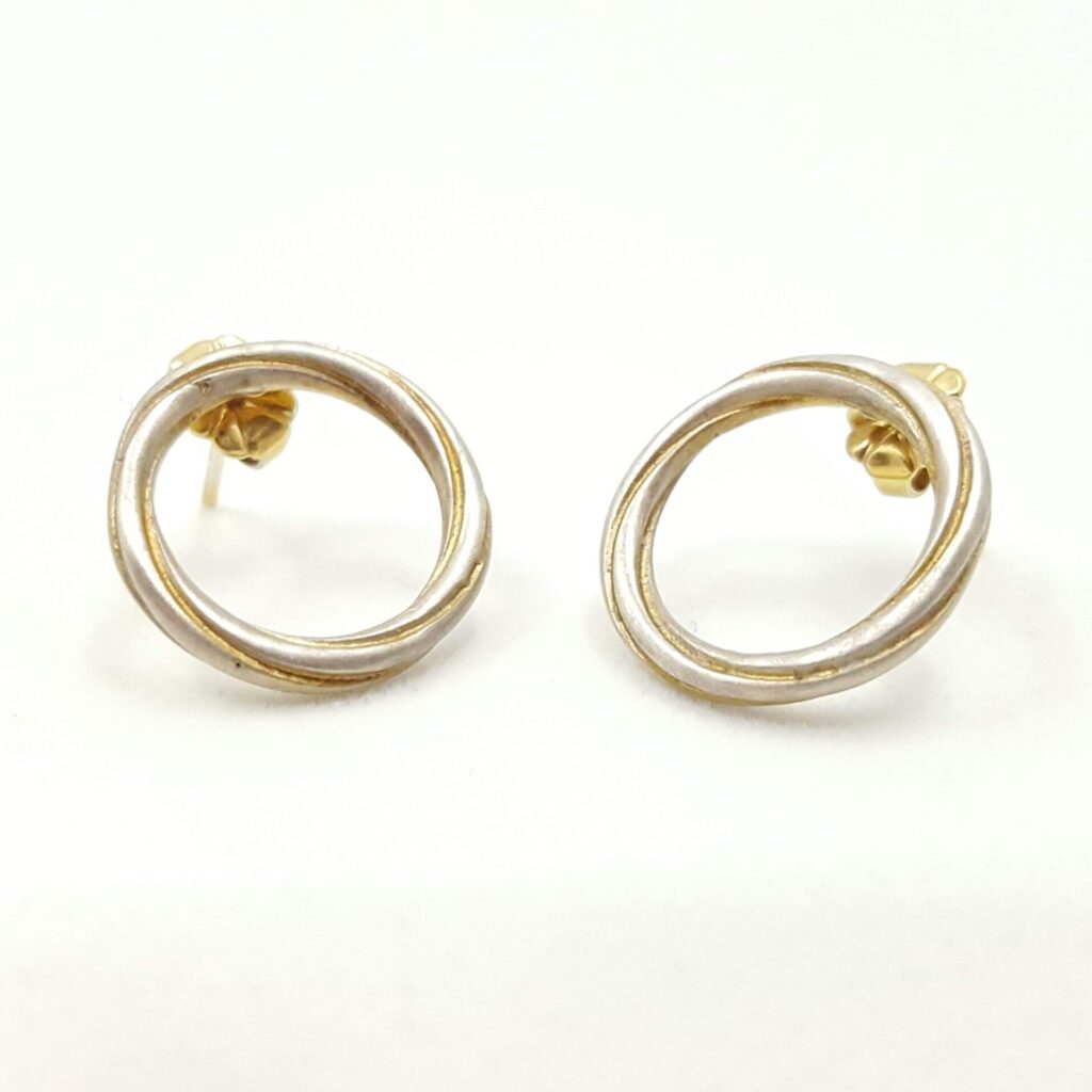 Twist Continuum Circle Earrings in Silver and Gilt Detail