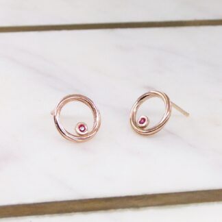 9ct Rose Gold & Ruby Twist Continuum Earrings