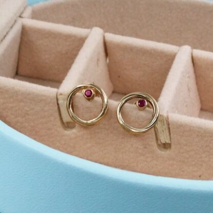 gold and ruby earrings 2 part earrings