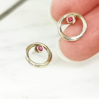 Twist Continuum 9ct Gold and Ruby 2 part earrings